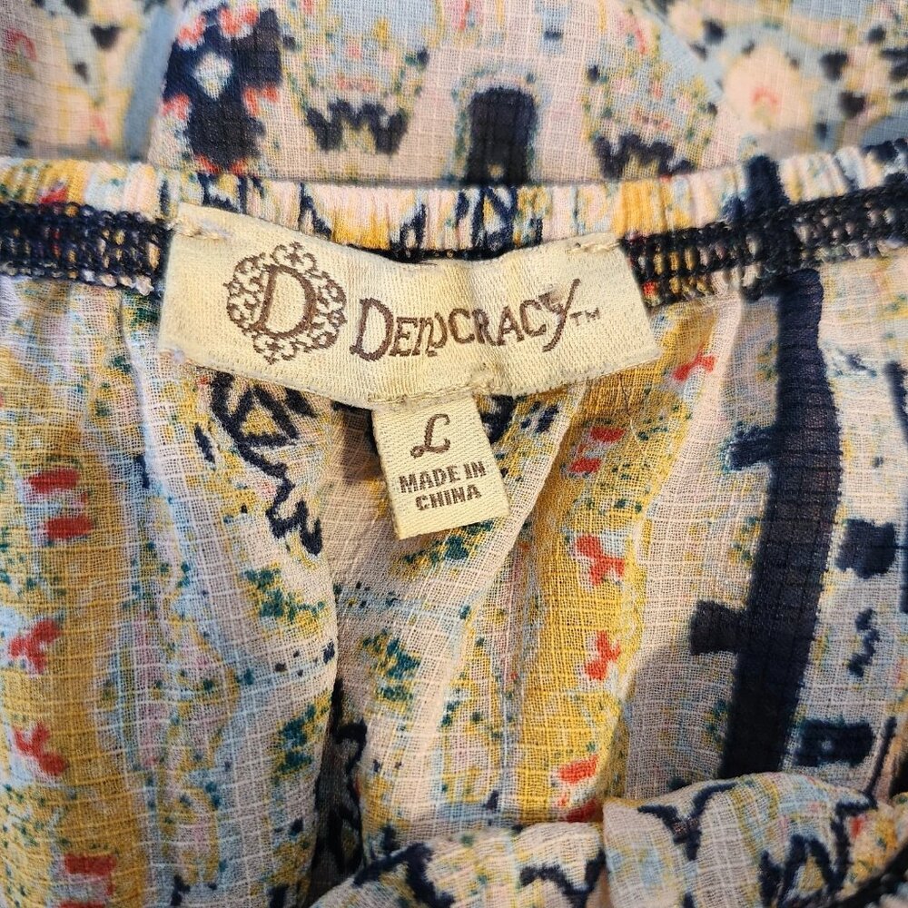 Democracy Boho Off Shoulder Top L Bell Sleeve Flowy Semi Sheer Embroidered Trim - Picture 7 of 11